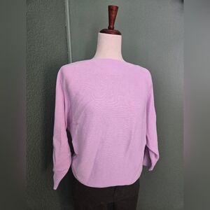CECE Boatneck Lavender Pink Ribbed Over Sized Long Sleeve Top